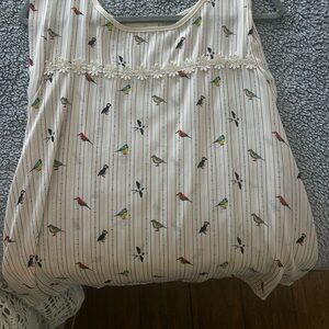 Floral Embroidered Bird Print Top